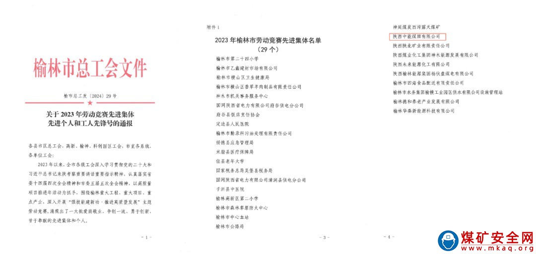 陝西中能煤田有限公司喜獲榆林市總工會勞動競賽“先進集體”榮譽稱號